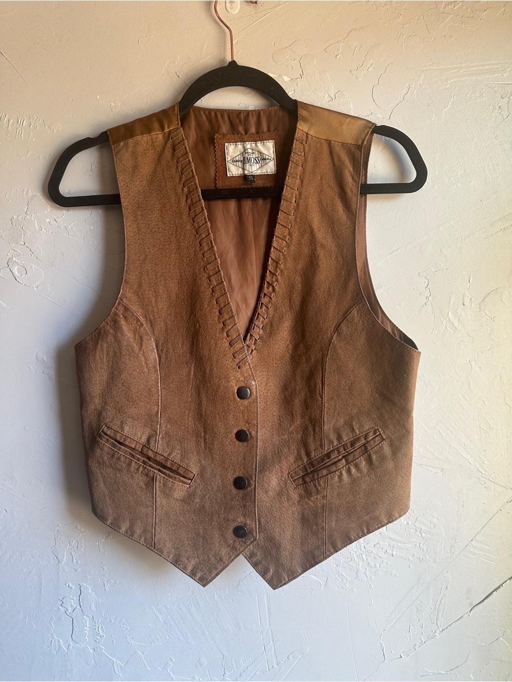 Vintage B Moss Genuine Leather Vest Brown Western Waistcoat 90s Boho Small